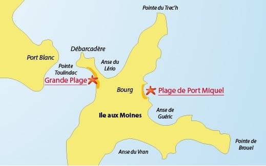 plan des plages de l'ile aux moines